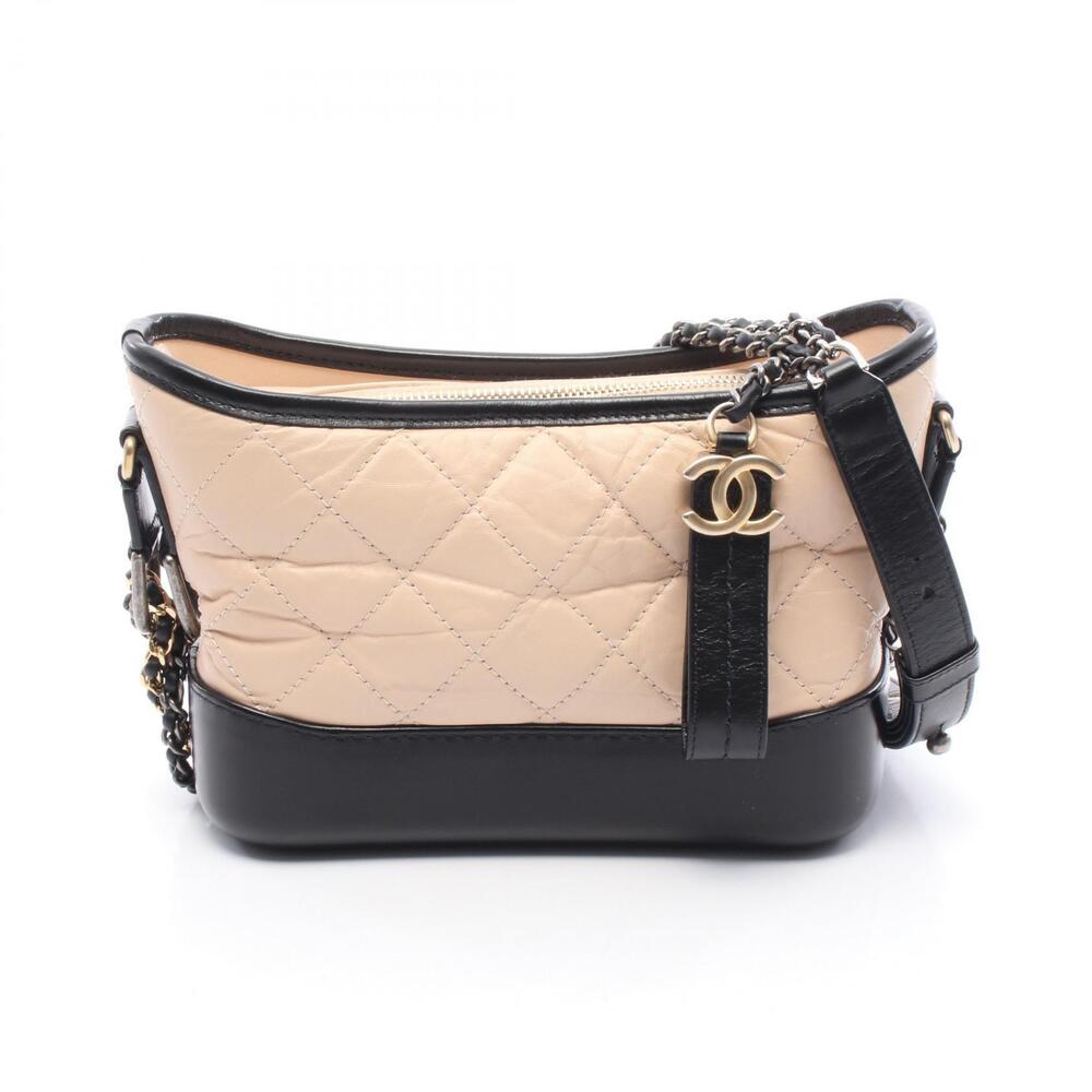 Chanel Gabrielle de Hobo Shoulder Bag Leather Beige Black